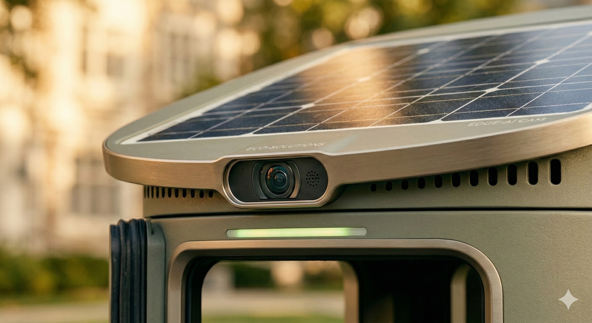 Close-up of the SPAN station's solar panel and edge AI camera module